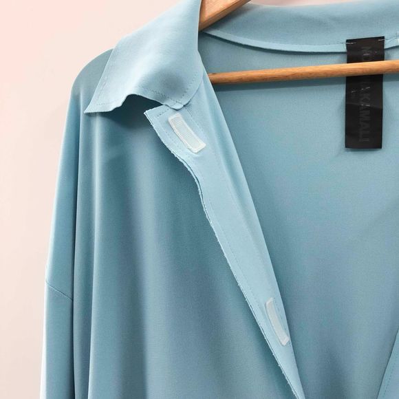 Norma Kamali Oversized Boyfriend Shirt Dress in Powder Blue - Picture 9 of 13